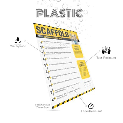 Scaffold Safety Poster – OSHA Scaffold Rules Chart, 10 Safety Guidelines for Construction, Fall Protection, Hazard Awareness & Jobsite Training - size: Scaffold