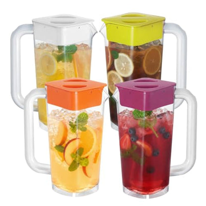 CURTA 4Pk 2L/68oz Plastic Pitcher w/Lid Handle, Meas Marks,Multicolor - color: Multicolor