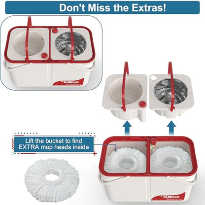 RinseWise Large Gen 1 Mop Bucket Set, Clean/Dirty Water Separation, Red - size: Large Gen 1- White/Red+6 Mop Heads