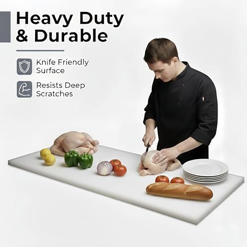 Commercial Cutting Board, Plastic Poly Kitchen Board Dishwasher Safe, Heavy Duty Food Prep Surface for Restaurant Use (36"L x 24"W x 0.38"Th) - color: White, size: 36"L x 24"W