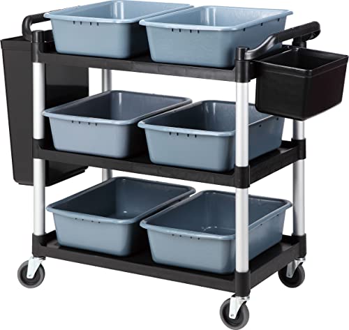 Storage Cart 3 Tier Heavy Duty Commercial Grade Utility Cart,Dish Cart for Restaurant,Multi-Function Mobile Shelving Unit Organizer for Hotel,Restaurant,Kitchen,Laundry Room with 6 Basin 2 Barrels - size: 40X20X38IN