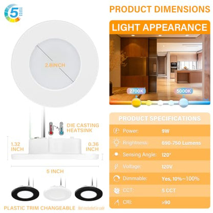 4 Inch Small Flush Mount Ceiling Light: LED Mini Surface Mount Light for Bedroom, Hallway, Kitchen,120V, 60W,5CCT Selectable, ETL, Wet Rated, White/4 Packs - color: White, size: 4 Packs