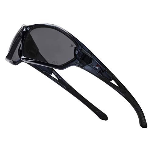 X Power ANSI Z87+ Safety Sunglasses Impact Resistant Polycarbonate Lens & Double Injection Frame - color: 004 Clear Black Frame / Dark Grey Lens