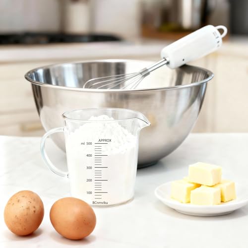 BCnmviku Glass Measuring Cups High Borosilicate 500ML 2CUPS [Insulated Handle | V-Shaped Spout]For Prepping Baking and Cooking Preheated Oven Dishwasher Freezer and Microwave Safe - size: 500ml