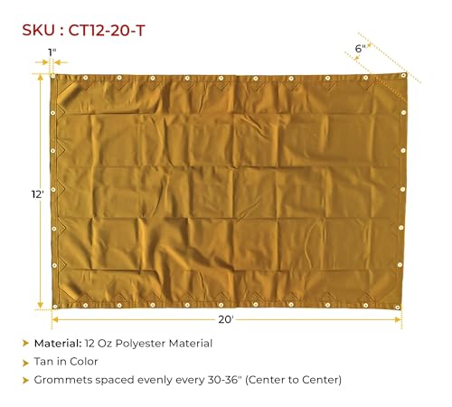 Mytee Products 12' x 20' Tan Canvas Tarp 12oz Heavy Duty Water Resistant - color: Tan (1 Pc), size: 12' x 20'