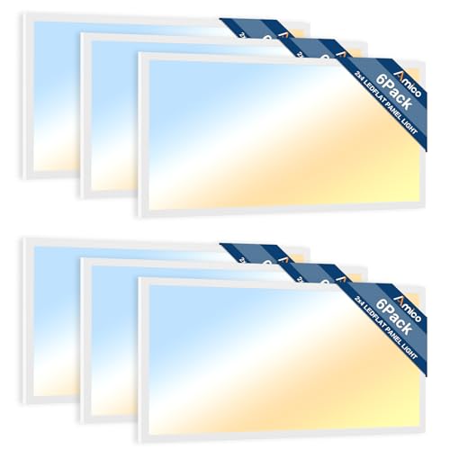 Amico 6 Pack 2x4 LED Flat Panel Light with 3CCT Selectable, 50W, UL/FCC