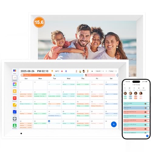 Digital Calendar 15.6" Smart Calendar&Chore Chart, 1080P Interactive Touchscreen Electronic Calendar for Family Schedules, 64GB Digital Picture Frame WiFi, Wall Mountable, AiMOR APP-White - color: White, size: 15.6 inch