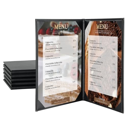 6 Pack 2 View 8.5" x 11"Restaurant Menu Holder PU Leather - size: 2 View