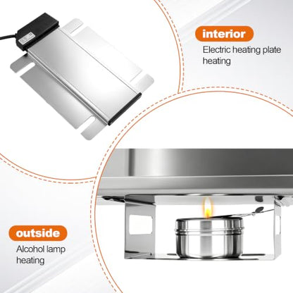 9QT, Electric Chafing Dish Set,Electric Chafing Dishes Warming Trays Buffet Warmer,Food Servers Warmers Sets Party Commercial Buffet Set for Parties,Full Size & Half-Size &Three-Section,400w