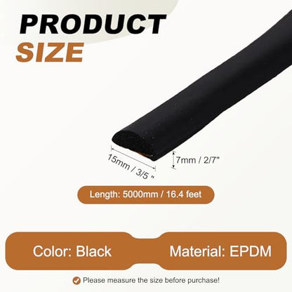 PATIKIL 16.4FT Solid Rubber Weather Stripping, 3/5" W x 2/7" H Self Adhesive D Shape EPDM Rubber Seal Strip Gasket for Door Frame Window Insulation RVs Furniture Cabinets, Black - size: 16.4FT x 3/5"W x 2/7"H