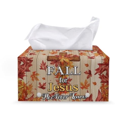 Waterproof Leather Tissue Box Cover Rectangle Fall Jesus Wood Tissue Holder for Bathroom PU Leather Paper Case for Living Room - color: Fall Jesus Wood