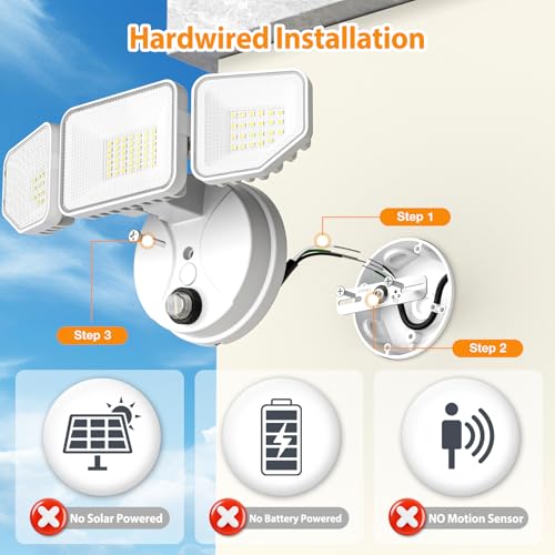 65W Dusk to Dawn Flood Lights Outdoor, 6500LM LED Outdoor Light, IP65 Waterproof, 6500K Daylight, 3 Adjustable Heads LED Security Light with Photocell for Yard Garage Porch White - color: White