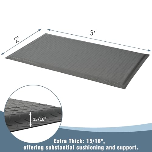 Anti Fatigue Mats Industrial 2' x 3' 15/16" Extra Thick Ergonomic Standing Mat Commercial Heavy Duty Diamond Plate Shop Floor Mat Helps Relieve Back and Leg Soreness - size: 2' x 3'