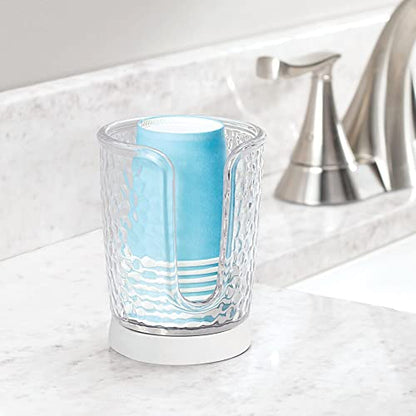 mDesign Plastic/Steel Compact Small Disposable Paper Cup Dispenser Storage Holder for Rinsing Cups on Bathroom Vanity Countertops - Rain Collection - Clear/White - color: Clear/White