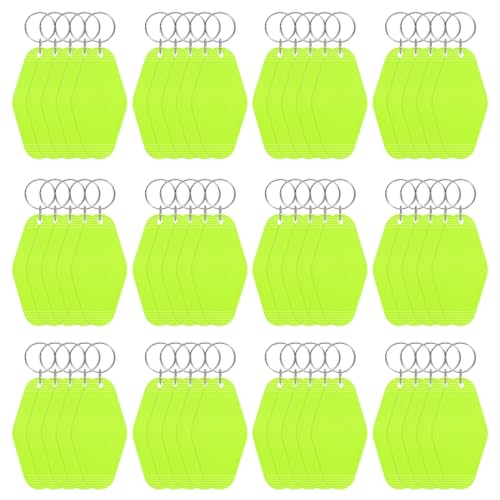 Blank Hotel Keychain Tags [60PCS] - Plastic Rhombus Blank Motel Keychain with Key Rings - color: Bright Green