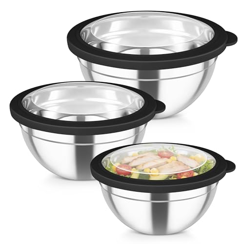 TeamFar Mixing Bowls, 4.5/3/1.5 QT Stainless Steel Nesting Salad Bowls - color: Black