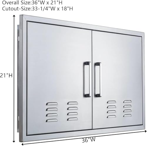 Outdoor Kitchen Doors, 36x21 Inch 304 Stainless Steel BBQ Access Door with Vent, Double Steel Doors for Outdoor Grill Island - size: 36W x 21H