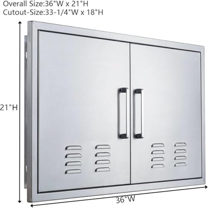 Outdoor Kitchen Doors, 36x21 Inch 304 Stainless Steel BBQ Access Door with Vent, Double Steel Doors for Outdoor Grill Island - size: 36W x 21H