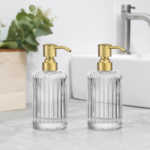 2 Pack Brushed Gold 304 Stainless Steel Soap Dispenser Pump Replacement Standard 28/400 Thread for Regular Mouth Bottles Lotion Soap for Kitchen Bathroom - color: Brushed Gold
