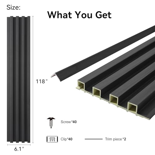 Slat Wall Panel 8-Pack, 118’’x6.1’’, Black - size: 118’’x6.1’’-Black