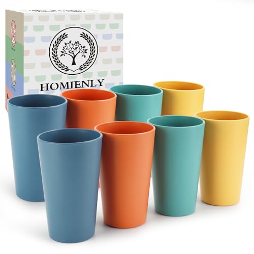 Homienly Reusable Plastic Cups - Wheat Straw Unbreakable Drinking Glasses & Water Glasses | Multi-Color Stackable Plastic Cups, Dishwasher Safe | Glassware & Cup Sets for Kitchen (20 oz 8-Pack) - color: 8 PC Colorful, size: 20 Ounces
