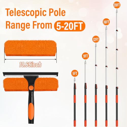 26FT Telescoping Window Squeegee Kit with Extension Pole - size: 20FT