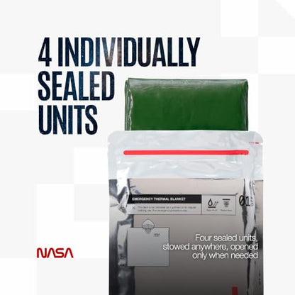NASA Emergency Poncho – Anti-Tear Mylar™ Blanket (4-Pack, Mission Green) - color: Mission Green