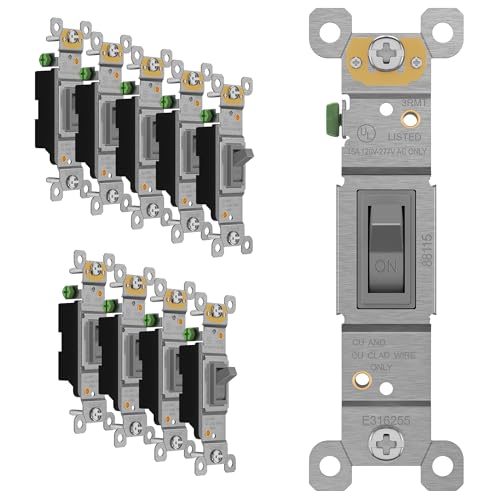 ENERLITES 10 Pack Toggle Light Switch, Single Pole Wall Switch, Gray - color: Gray, size: Switch without Wall Plate