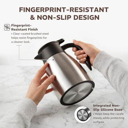 Thermal Coffee Carafe for Keeping Hot – 34OZ Insulated Small Coffee Pot - color: Stainless Steel, size: 34 Ounces