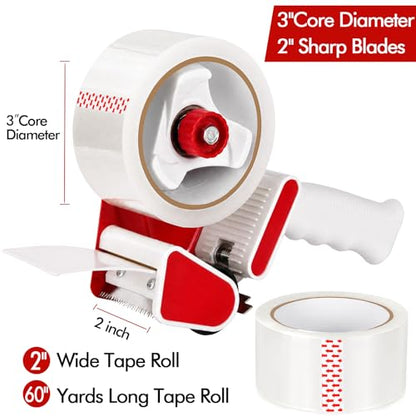2 Pack Heavy Duty Packing Tape Dispenser Gun with 12 Pack Clear Packaging Tapes, 2 Inch Packaging Tape with Dispenser for Carton Sealing, Moving Boxes, Shipping (Red) - color: Red