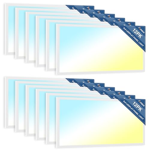 Amico 12 Pack 2x4 LED Flat Panel Light with 3CCT Selectable, 50W, ETL/FCC - size: 2x4 12Pack