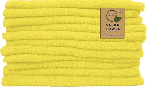 Salon Towels – Pack of 24 (16"x27") 100% Cotton Ring Spun (Not Bleach Proof) Ultra Soft, Highly Absorbent Hand Towels – Bulk for Spa, Gym & Salon (Yellow) - color: Yellow