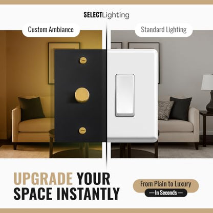 SELECT 4 Gang Solid Brass Rotary Dimmer Switch, 3-Way & 1-Way Compatible - color: Black with Brass, size: 4 Gang, style: 1/3-Way Dimmer
