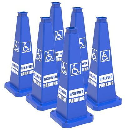 28" ADA Revised Parking Cones 6 Pack, Handicap Reserved Parking Traffic Cones with Rubber Weighted Base, High Visibility Safety Cones for Accessible Parking Spaces - color: ADA REVISED PARKING/BLUE, size: 28 inch