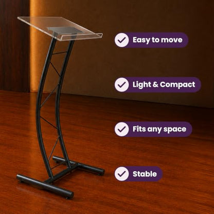 Kingdom Curved Metal Lectern with Acrylic Top, Stainless Steel Lectern Body and Clear Acrylic Top - Striking and Elegant for All Spaces - size: Design 05