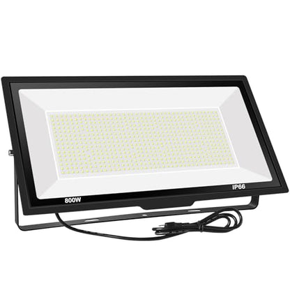 800W LED Flood Light Outdoor,3600W Equivalent Super Bright FloodLight with Plug,80000LM 6000K Daylight White IP66 Waterproof Commercial Lighting for Sports Fields,Courts, Arena, Stadium - size: 800w_1pack