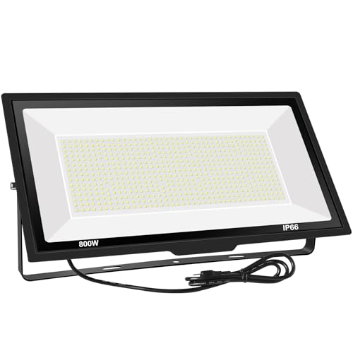800W LED Flood Light Outdoor,3600W Equivalent Super Bright FloodLight with Plug,80000LM 6000K Daylight White IP66 Waterproof Commercial Lighting for Sports Fields,Courts, Arena, Stadium - size: 800w_1pack