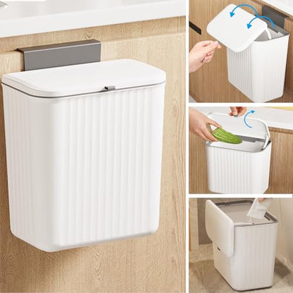 Kitchen Compost Bin Cabinet Hanging Small Trash Can with Lid 2.4 Gallon - color: white