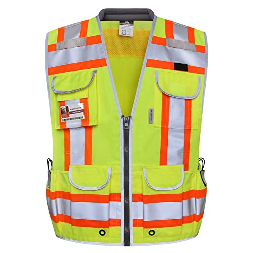 Dib Safety Hi Vis Heavy Duty Surveyor Safety Vest Made with 3M Tape - color: Yellow / Heavy Duty, size: Large