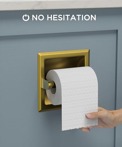 FORIOUS Recessed Toilet Paper Holder for Mega Rolls, Brushed Gold - color: Gold