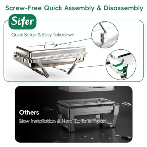 Sifer 11Qt Chafing Dishes for Buffet, No Any Screws, 4 Pack, Silver - color: Silver