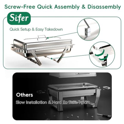 Sifer 11Qt Chafing Dishes for Buffet, No Any Screws, 4 Pack, Silver - color: Silver