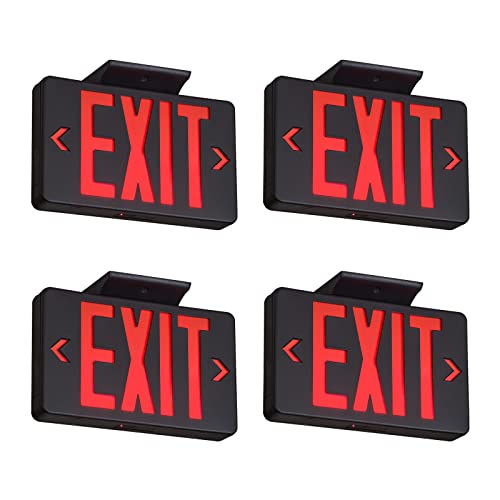 TANLUX Red Exit Sign with Black Housing, LED Emergency Exit Light with Battery Backup, UL Listed, Hardwired Exit Signs with Emergency Lights, Commercial Emergency Lights for Business - 4 Pack - color: Black Housing+Red Letter, size: 4 Pack