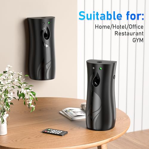 Automatic Air Freshener Spray Dispenser, Wall/Standing Battery Powered Aerosol Spray Dispenser with Remote Control for Bathroom, Hotel, Office, Commercial, Black - color: Black-Gray