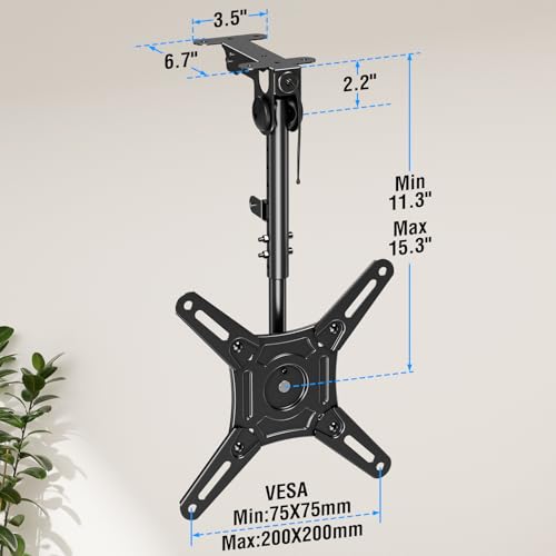 MOUNTUP Flip Down Ceiling TV Mount for Most 13-40" TVs, Full Motion TV Bracket with Height Adjustment, 360° Swivel & Rotate, Fits Flat & Slanted Ceilings, Max VESA 200x200mm Holds up to 22 lbs - size: Height 15.3'', Folding