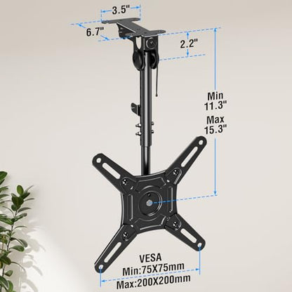 MOUNTUP Flip Down Ceiling TV Mount for Most 13-40" TVs, Full Motion TV Bracket with Height Adjustment, 360° Swivel & Rotate, Fits Flat & Slanted Ceilings, Max VESA 200x200mm Holds up to 22 lbs - size: Height 15.3'', Folding