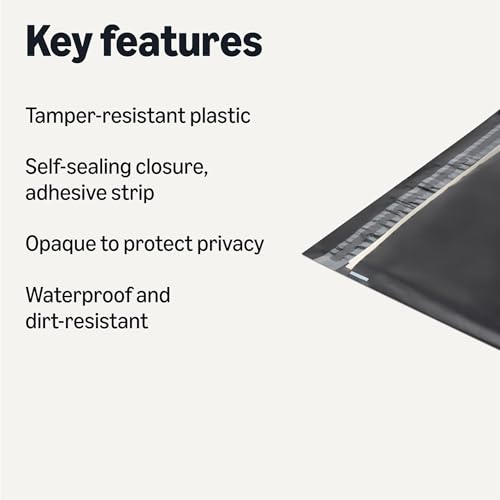 Amazon Basics Poly Mailers, Shipping Bags, Self-Sealing Envelopes with Adhesive Strip, Tamper-Resistant, Dirt-Resistant, Black, 10" x 13", 1000 Pack - size: 10" x 13" (Pack of 10)