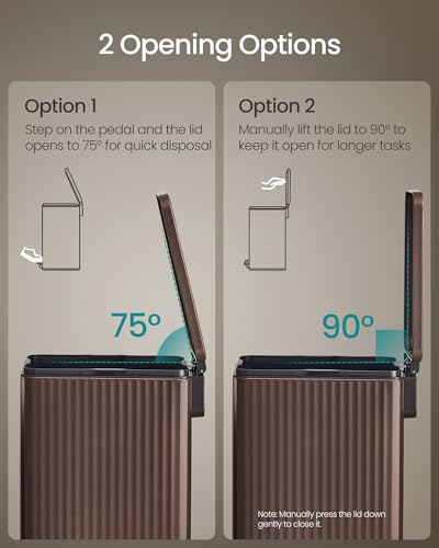 SONGMICS Trash Can, 13 Gallon (50 L) Slim, Stainless Steel, with Lid, Pedal - color: Brown, size: 13 Gallon (Slim)