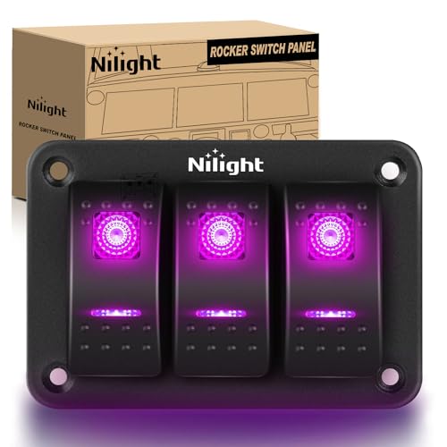 Nilight 3 Gang Aluminum Rocker Switch Panel Pre-Wired - color: Purple, size: 3 Gang