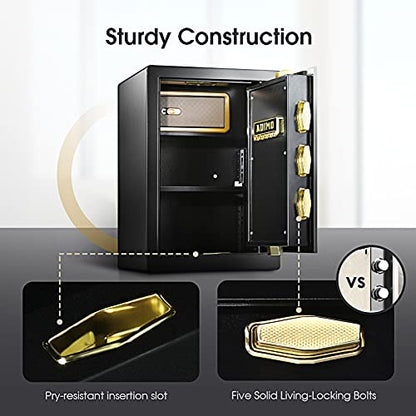 Safe Box, ADIMO 2.8 Cubic Ft Fireproof Safe Box, Weighted Cabinet Safe with Removable Shelf, Sensitive Alarm, Dual Key System with LCD Digital Screen, Safe for Jewelry, Cash, Documents and Gold - size: Keypad